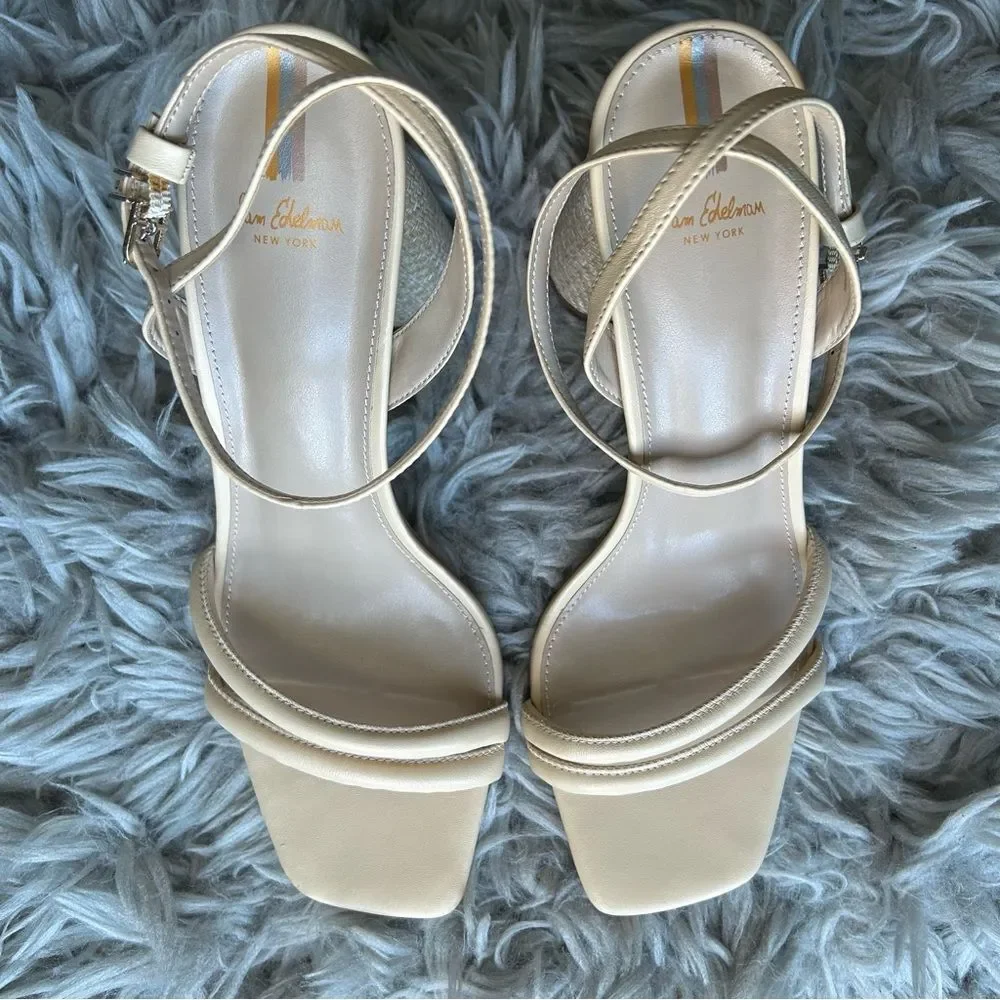 Sam Edelman Kia neutral beige block heel sandals women’s shoe size 10